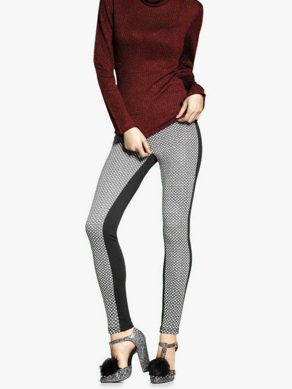(NWT) Hue Women's Black Metallic Check Ponte Stretch Legging Size XS